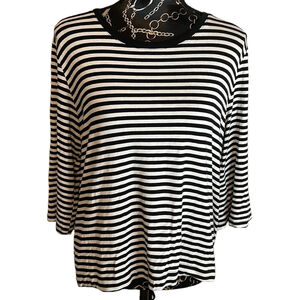 BLACK Tape Black White Striped 3/4 Sleeve‎ Open Back Tie Blouse Size Large